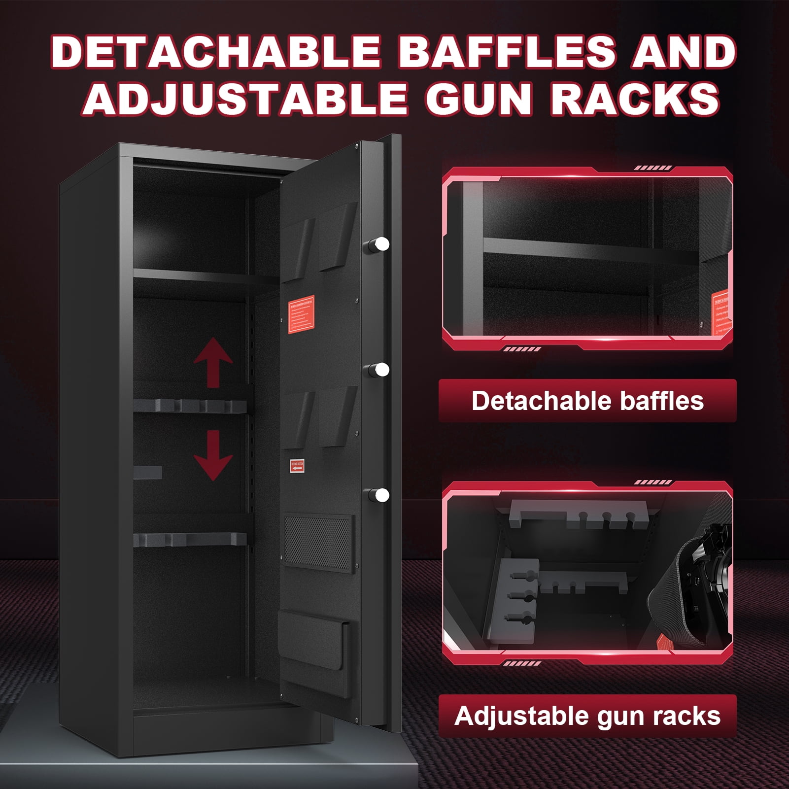 Foorsun 10-12 Electronic Gun Safe for Rifles and Pistols, Gun Cabinet for Home with Adjustable Shelves, Unassembled Gun Safes for Rifle and Password Lock, Alarm System & Mute Mode