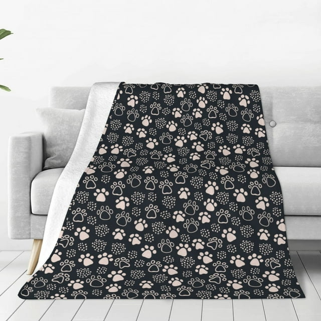 Fotbe Dog Paw Manta de Franela Acolchonada con Estampado, Súper Suave y Esponjosa, Extra Grande para Sofá, Cama, Uso Todo el Año-80"x60"