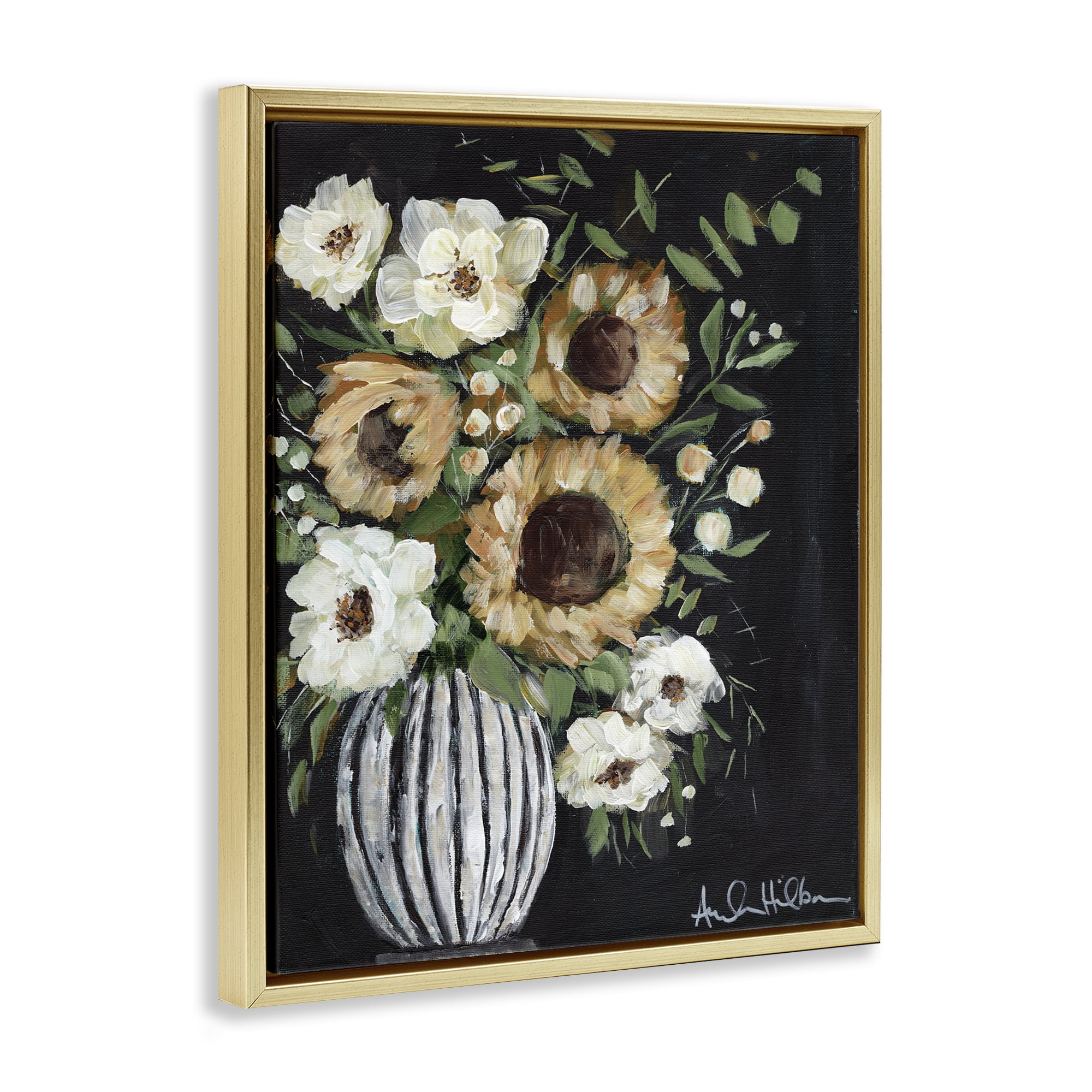 Stupell Industries Full Country Bouquet Botanical & Floral Painting Gold Floater Framed Art Print Wall Art, 25 x 31