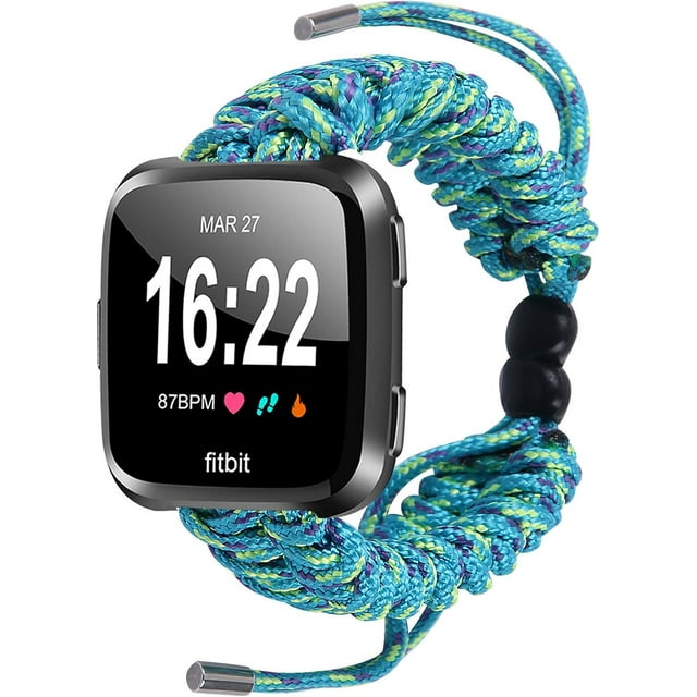 REQO Compatible with Fitbit Versa 2 Bands, Woven Nylon Friendship Rope Outdoor Survival Weave Adjustable Replacement Straps Wristbands Accessories for Versa Lite,Versa 2,SE