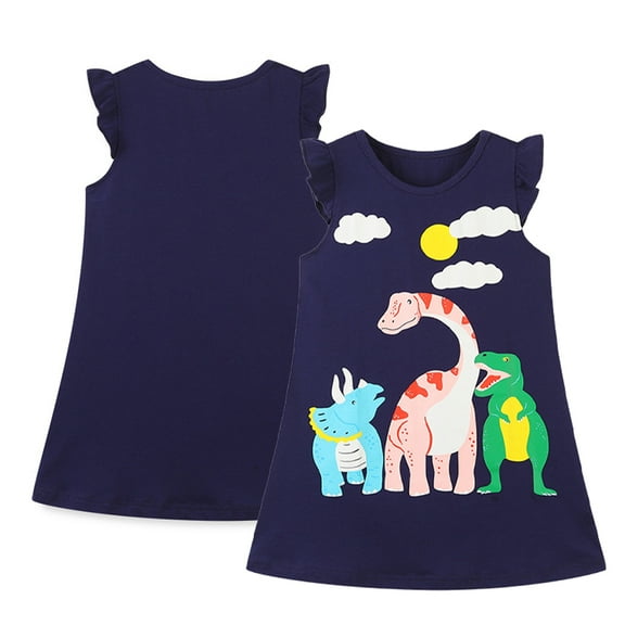 Esaierr Baby Girls Vest Dresses Toddler Kids Cartoon Print A-Line Twirly Dress 2-7 Years Cotton Party Princess Skirt Sleeveless Casual Dress for Girls