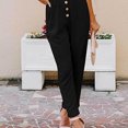 thumbnail image 5 of Pantalones sueltos casuales para mujer, cómodos pantalones de trabajo recortados con bolsillos, cintura alta elástica, pantalones de bolsa de papel, 5 of 5