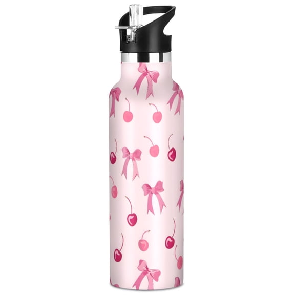 ALAZA Bows and Cherry Pattern Stainless Steel Water Bottle Vacuum Insulated Leak-Proof Tumbler with Straw Handle 20oz