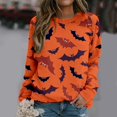 thumbnail image 2 of Chandail en Molleton Citrouille Chat pour Femmes Halloween Col Rond Pull Manches Longues Hauts Décontractés Amples, 2 of 5