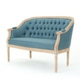 thumbnail image 2 of GDF Studio Phillips Traditional Fabric Tufted Upholstered Loveseat, Blue and Antique, 2 of 10