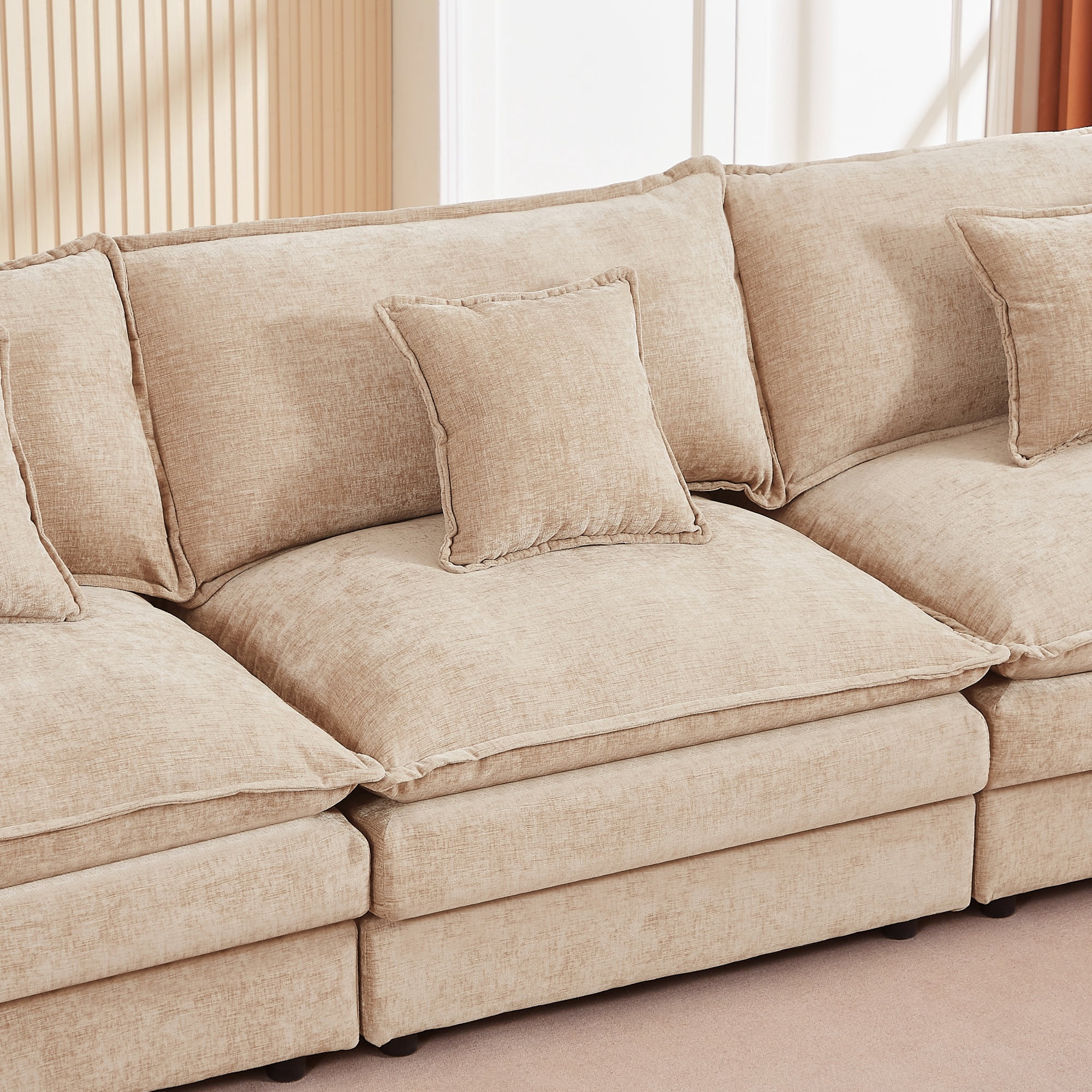 BINBANK Sectional Modular Sofa L Shaped Chenille Fabric Couch with High Supportive & Soft Sponges and Removable Ottoman, Sleeper Comfy Upholstered Furniture for Living Room,3-Seater,Coffee