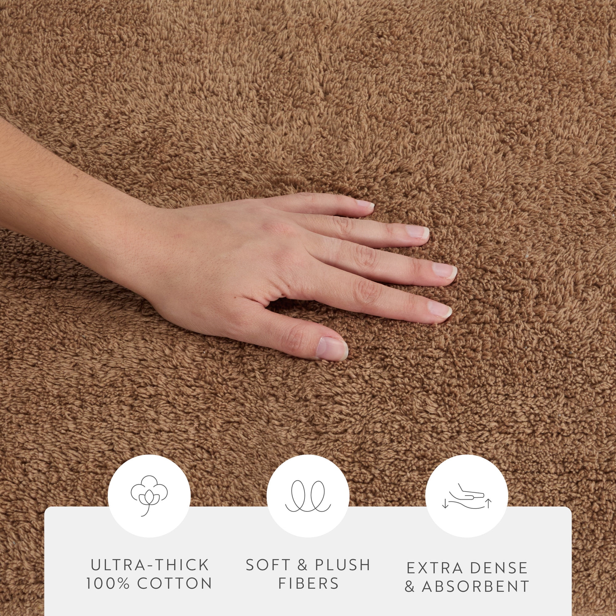 Noble Linens Reversible Dual-Texture Cotton Bath Mat, 24 in x 17 in, Mocha