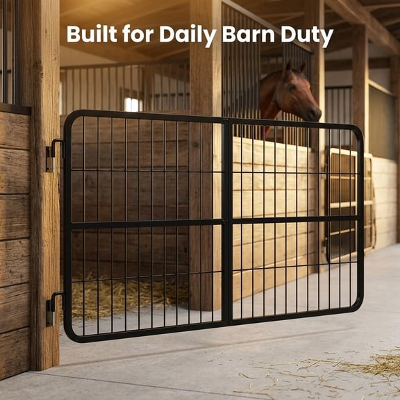 Heavy Duty Horse Stall Gate, Adjustable Horse Stall Gate for Horse Barn Stall Gates, Two-Way Metal Horse Stall Gate with Stall Grille