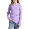 thumbnail image 2 of CLOISE Casual Shirts for Kids Girls Boys Long Sleeve Tops Crewneck Pullover Ribbed Knit Solid Color Blouses Purple 9-10T, 2 of 8