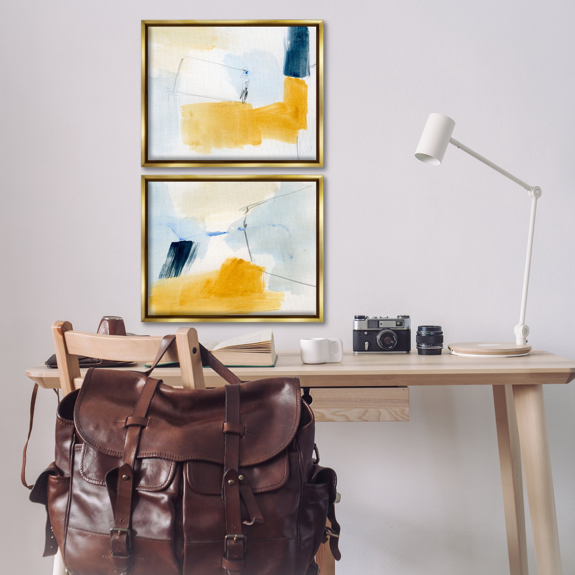 Stupell Industries Yellow Patchy Abstract Abstract Painting Gold Floater Framed Canvas Art Print Wall Art, 21 x 17, Set of 2