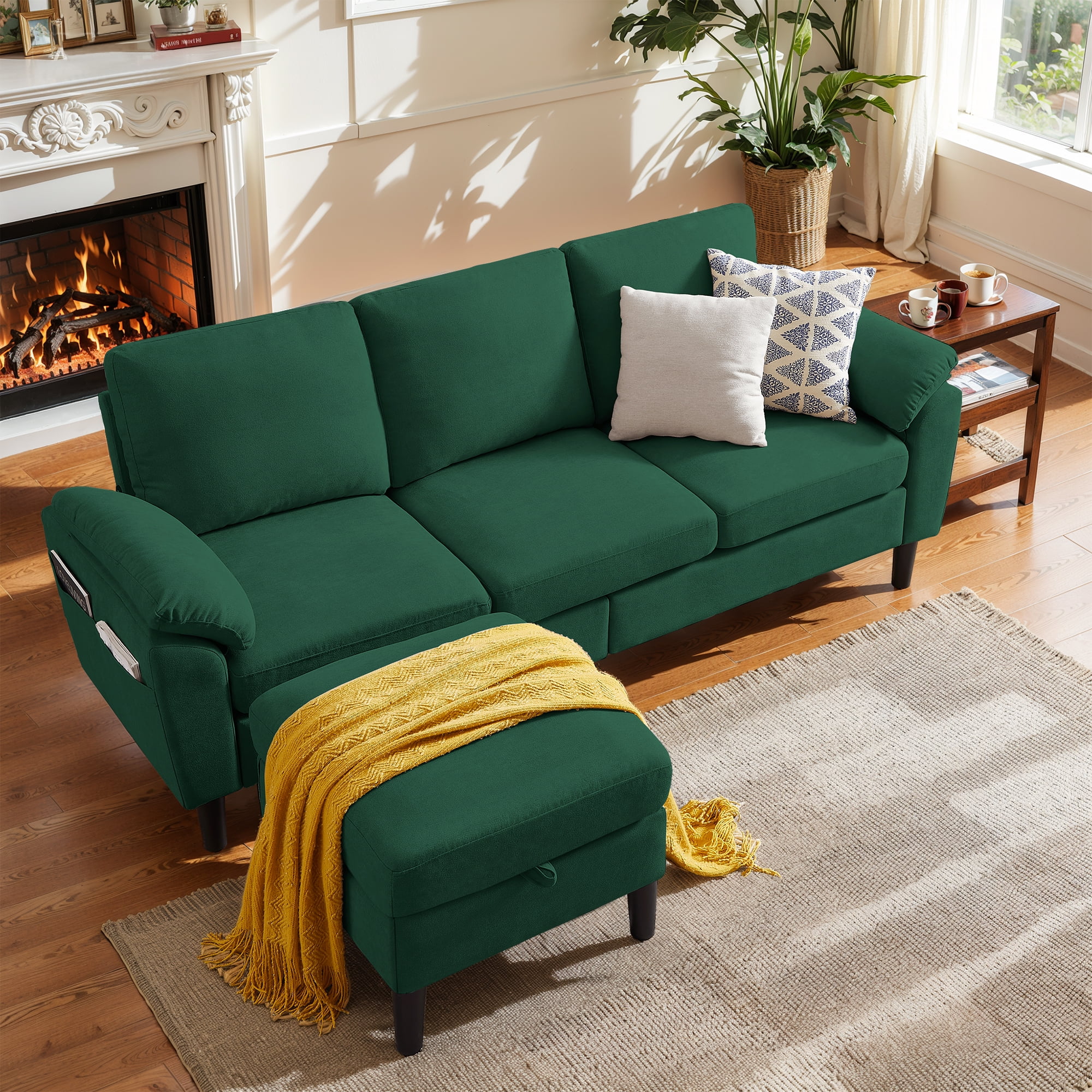 Pingliang Home 80" Sectional Sofa Couch,L Shaped 3 Seat with Reversible Storage Ottoman and Side Pockets, Modern Polyester Fabric Sofa Couches for Living Room Apartment Office Studio Small Space