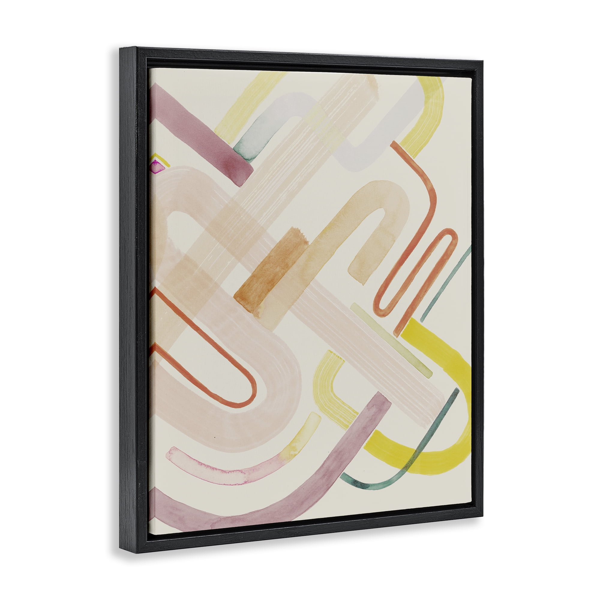 Stupell Industries Overlapping Curved Shapes Abstract Painting Black Floater Framed Canvas Art Print Wall Art, 25 x 31