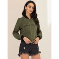thumbnail image 2 of Unique Bargains Women's Stand Collar Zip Up Flap Pocket Long Sleeve Bomber Jacket XL Olive Green, 2 of 6