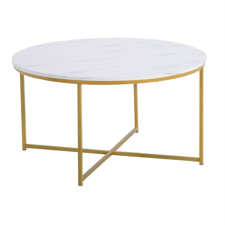 Coffee Table,Marble Simple Round Coffee Table [90x90x48.5cm] White