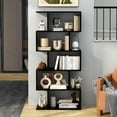 thumbnail image 2 of ZYPPPA 5-Tier Geometric Bookshelf, S Shaped Bookcase w/Anti-Toppling Device, Freestanding Room Divider, Industrial Home Office Decor Wood Open Storage Display Shelf for Living Room (2, Black), 2 of 18