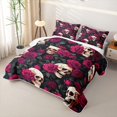 thumbnail image 3 of Homewish Hipple Skull Bed Spread Queen,Gothic Romantic Rose Queen Coverlet Set,Happy Halloween Duvet,3pcs, 3 of 7