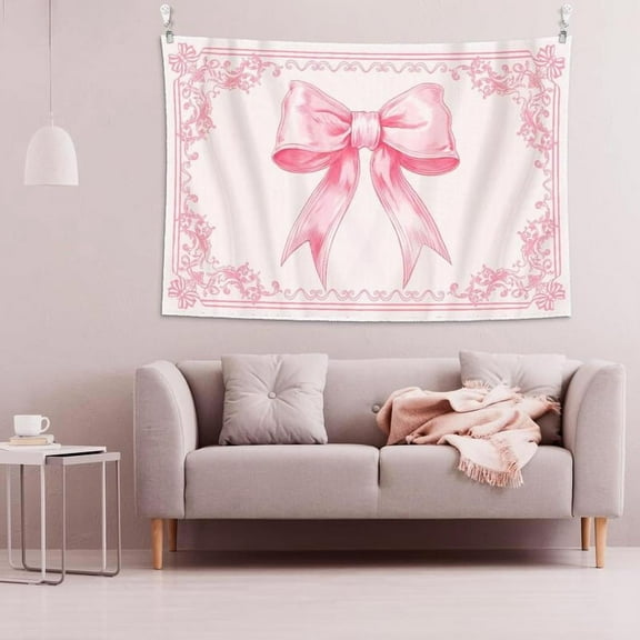 HunnmingRe Pink Bow Tapestry Coquette Pink Aesthetic Bedroom Hanging Wall Art Preppy Tapestry Decor Kit Cute Bowknot Room Decoration for Women Girls Room Dorm Apartment,Gift
