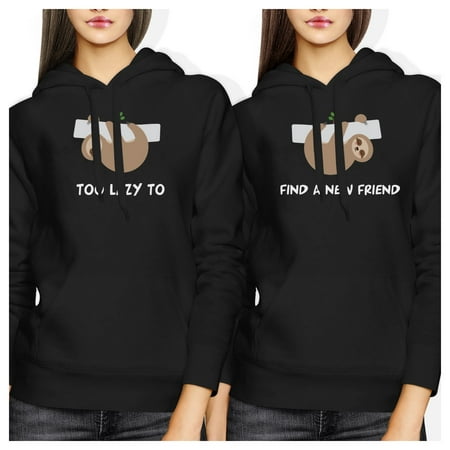 Too Lazy Sloth BFF Hoodies Cute Best Friends Hooded Pullover