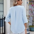 thumbnail image 2 of SWSMCLT Women's V Neck Top Ruffle Blouse Fall Fashion Chiffon Blouse Top Summer Casual 3/4 Sleeve Sky Blue X-Large, 2 of 5