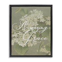 Amazing Grace Phrase Vintage White Flower Blossoms Black Floating Frame Canvas Art, 17 x 21, By Lil' Rue