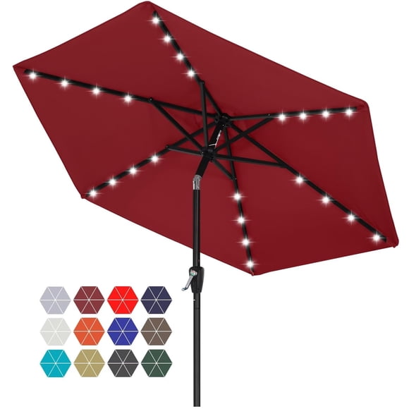ABCCANOPY Durable Solar Led Patio Umbrellas with 24LED Lights 7.5FT with 6 Sturdy Ribs(Burgundy)