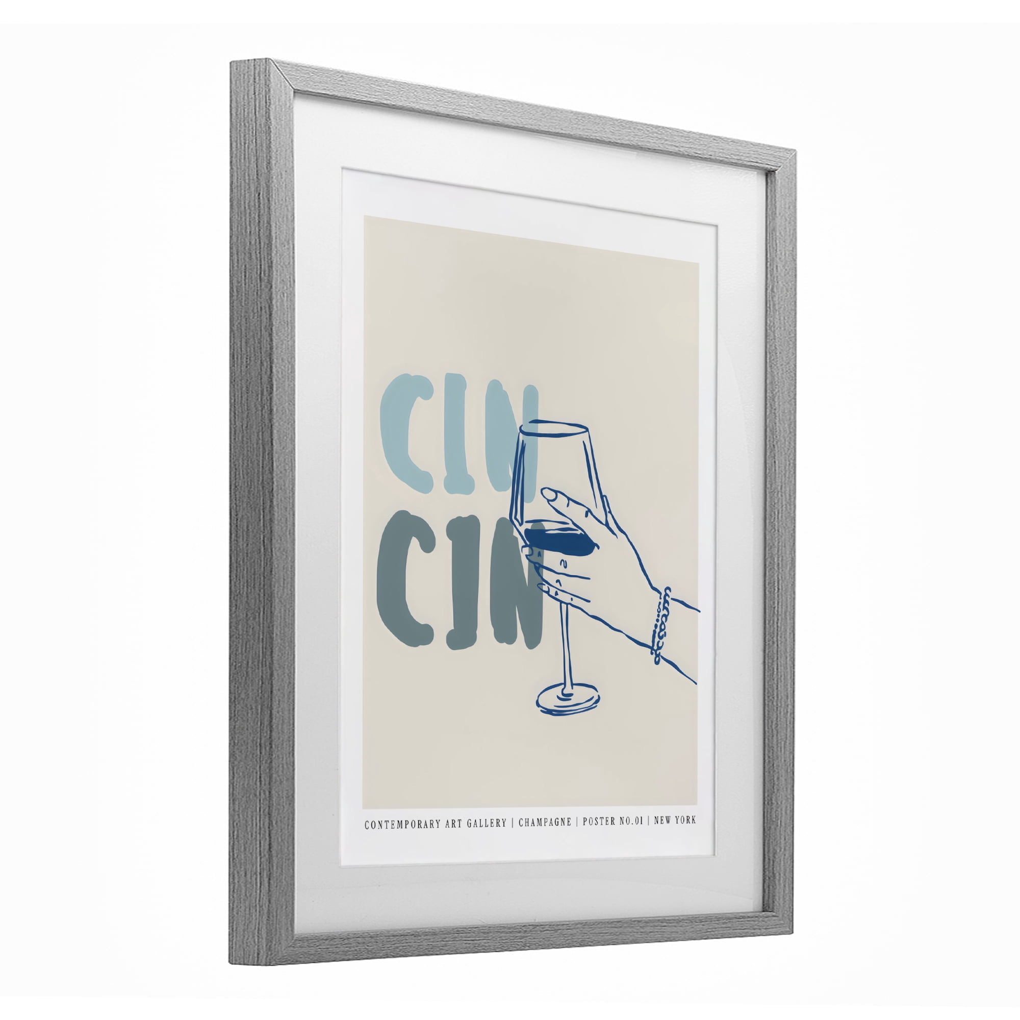 Stupell Industries Cin Cin Blue Champagne Toast Gray Framed Print Under Glass, design by The Prints Vibe