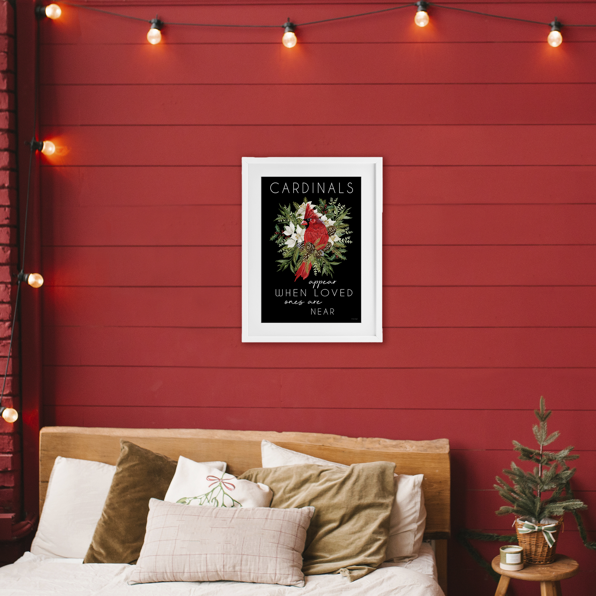 Cardinals Appear Seasonal Sentiment White Framed Print Under Glass, design by Cindy Jacobs