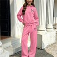 thumbnail image 2 of ITSAME Girls Fleece-Lined Hooded Sweatshirt and Wide Leg Pants Set 2-Piece Heart Print Casual Warm Outfit Size 5T, 2 of 6