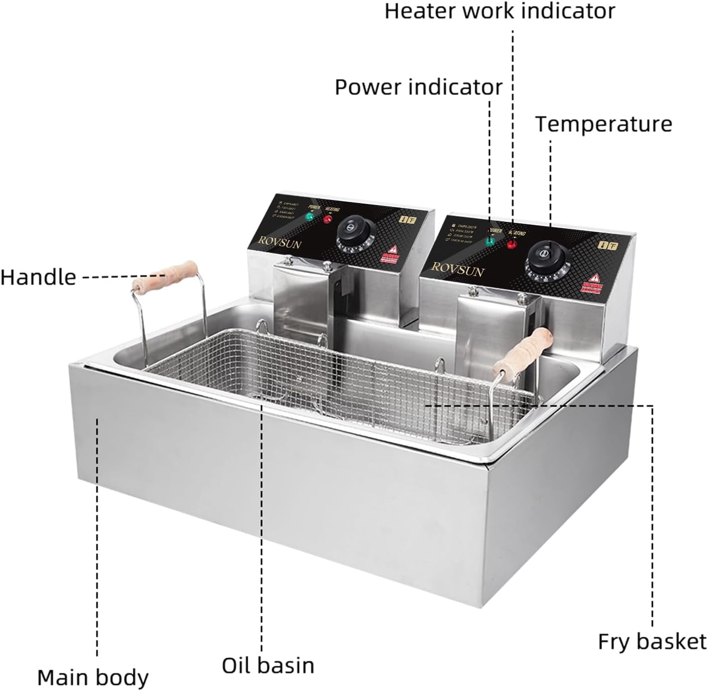 ROVSUN 13.5L 5000W Commercial Electric Deep Fryer, Stainless Steel