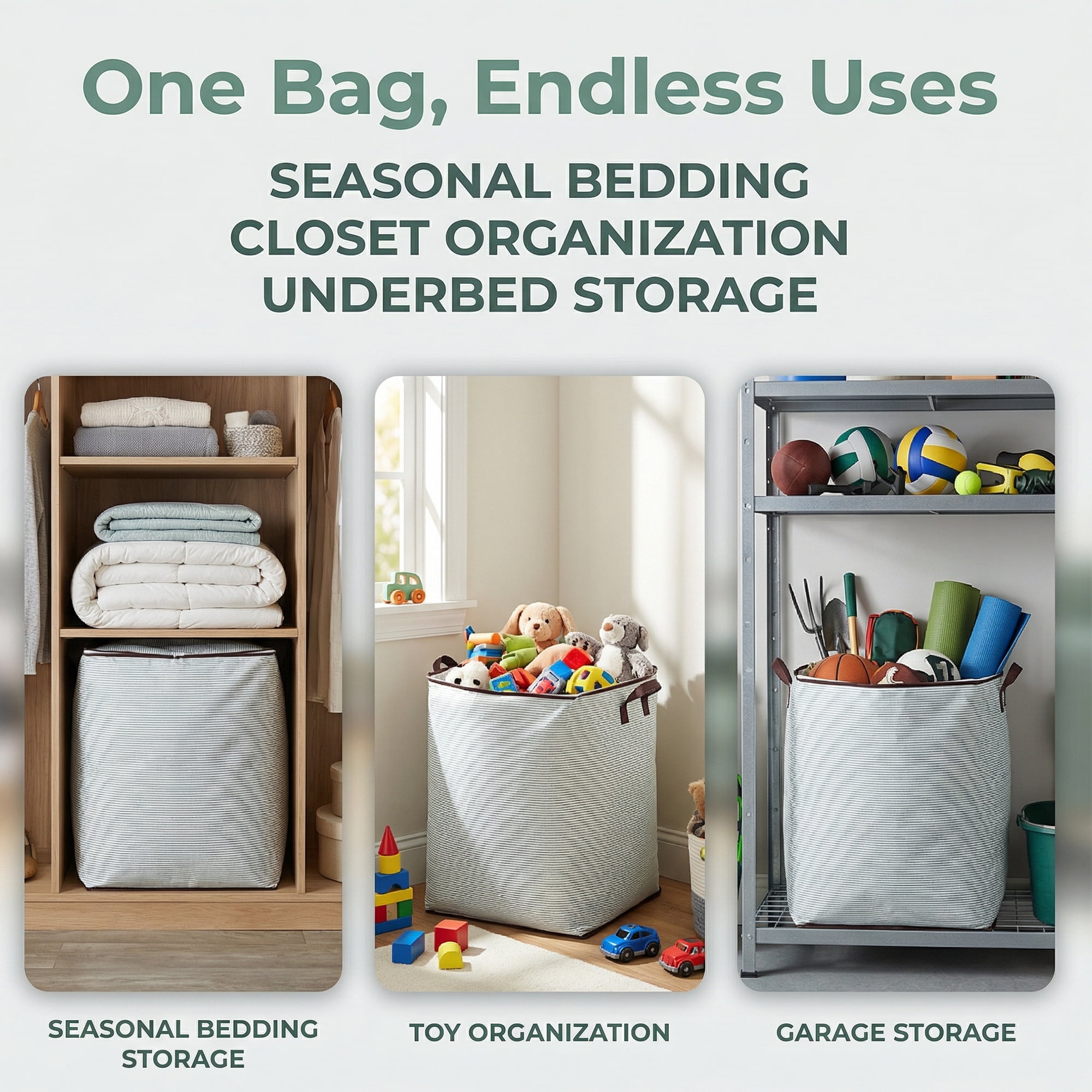 Unique Bargains Clothes Storage Bag for Organizing with Handle Green 19.7" x 23.6" x 27.6"
