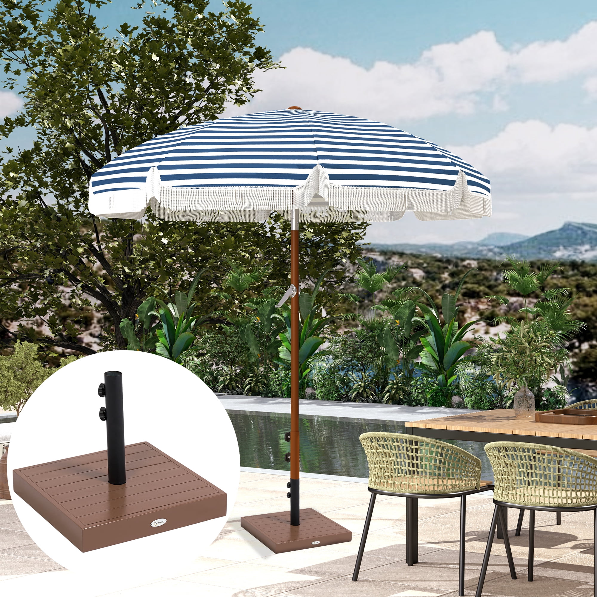 Outsunny Patio Umbrella Base, 42 lbs Concrete Heavy Duty Umbrella Base for 1.25"/1.5" Poles, Coffee