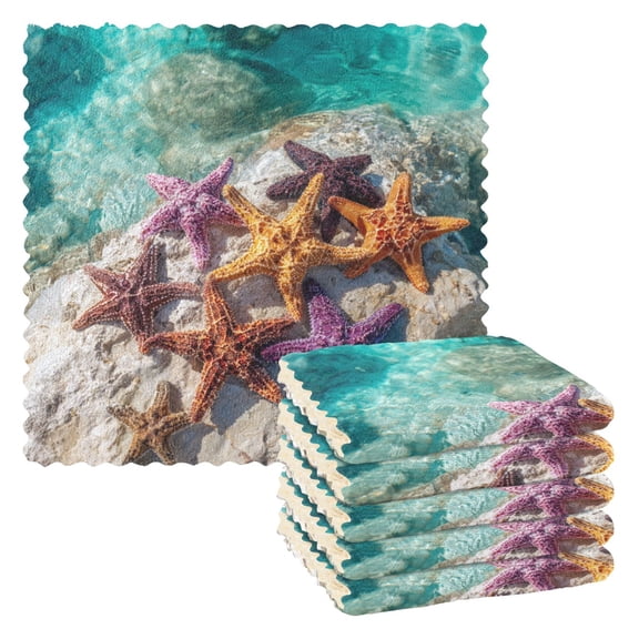 6 Pieces of Kitchen Towels 11x11Inch Kitchen Dish Cloths Kitchen Dish Towels Reuseable Cleaning Cloths Colorful Starfish