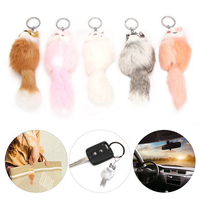AMONIDA Decoration Key Chain,5pcs Handicraft Fluffy Animal Keychain Portable Cute Key Ring Car Bag Pendant Decoration