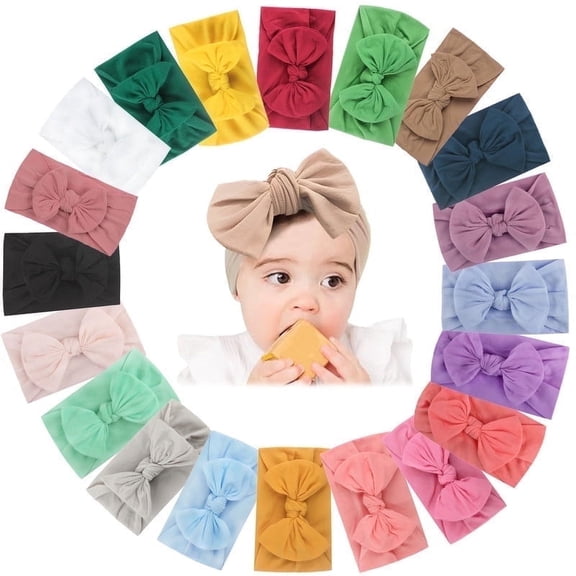 Yalumo 20 PCS Baby Headbands, Soft Nylon Baby Girls Hair Bows Elastics Hairbands for Newborn Infant Toddler