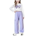 thumbnail image 3 of VBTAPA 2 Piece Outfits for Girl Bow Print Long Sleeve Tee Pants Set Cute Outfits Birthday Gifts Purple 13-14 Years, 3 of 8
