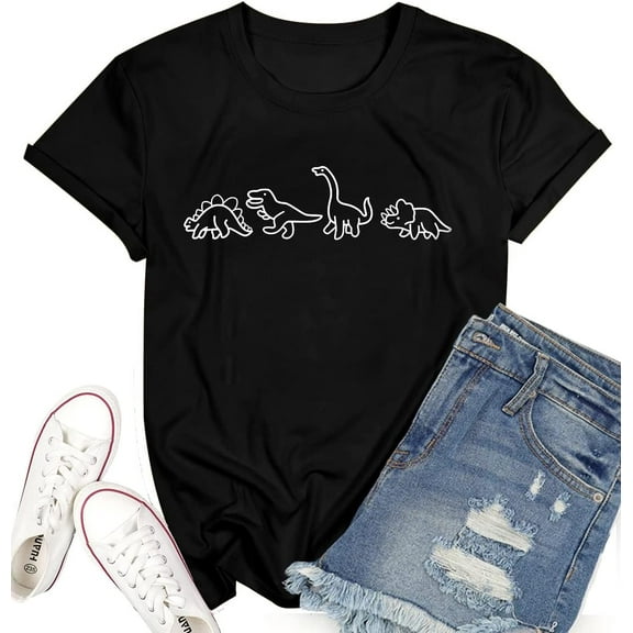 Women Cute Dinosaurs Graphic Tees Girls Short Sleeve Casual Crew Neck Tshirt Tops