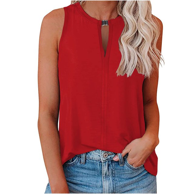 Mrat Débardeurs Athlétiques pour Femmes, Mode, Imprimés, Col Rond, Sans Manches, T-Shirt Ample, Chandail-Over, Camisole pour Femmes P-167 Rouge-A m