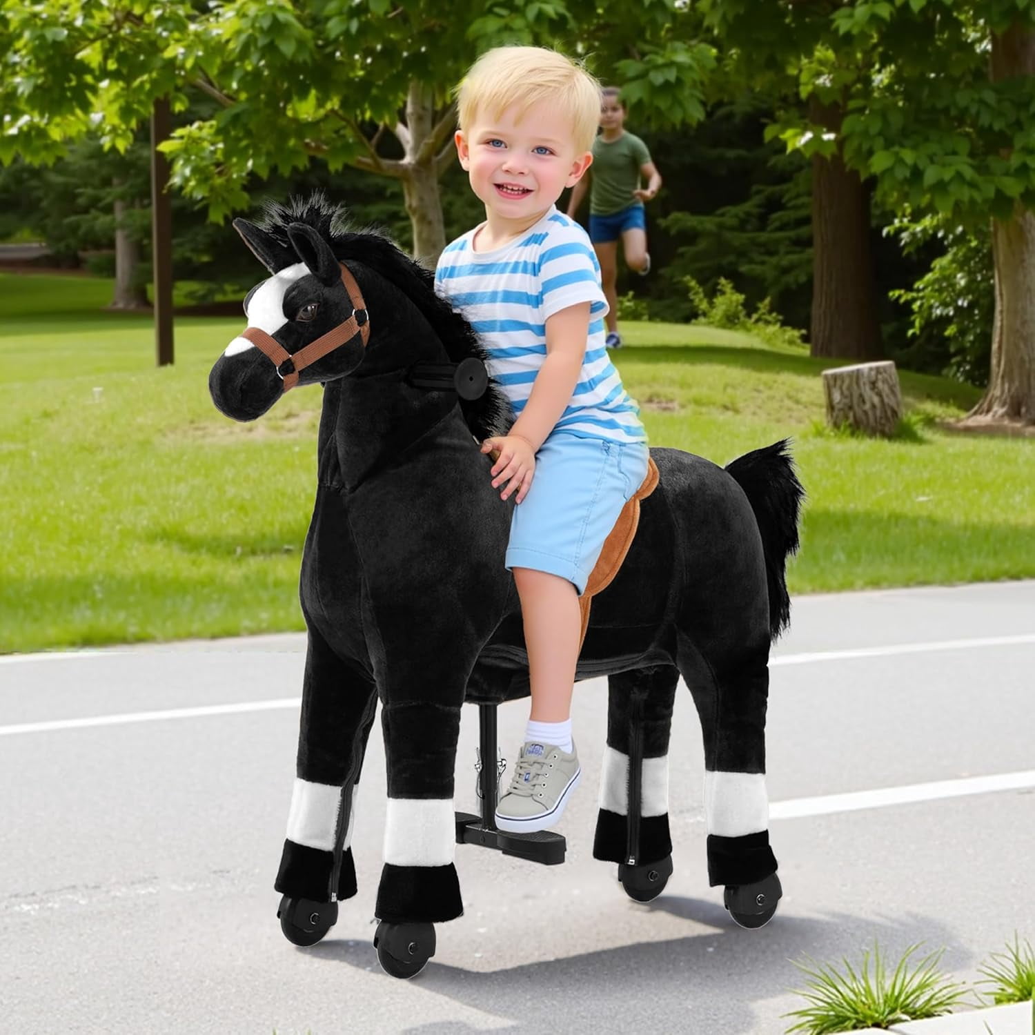 DEYGIA Ride on Horse for Big Kids Horse Ride on Toy, Riding Horse Pony Rider Mechanical Walking Action Plush Animal for 6 Years to Adult, No Battery or Electricity, Giddy up, Max Load 187LBS