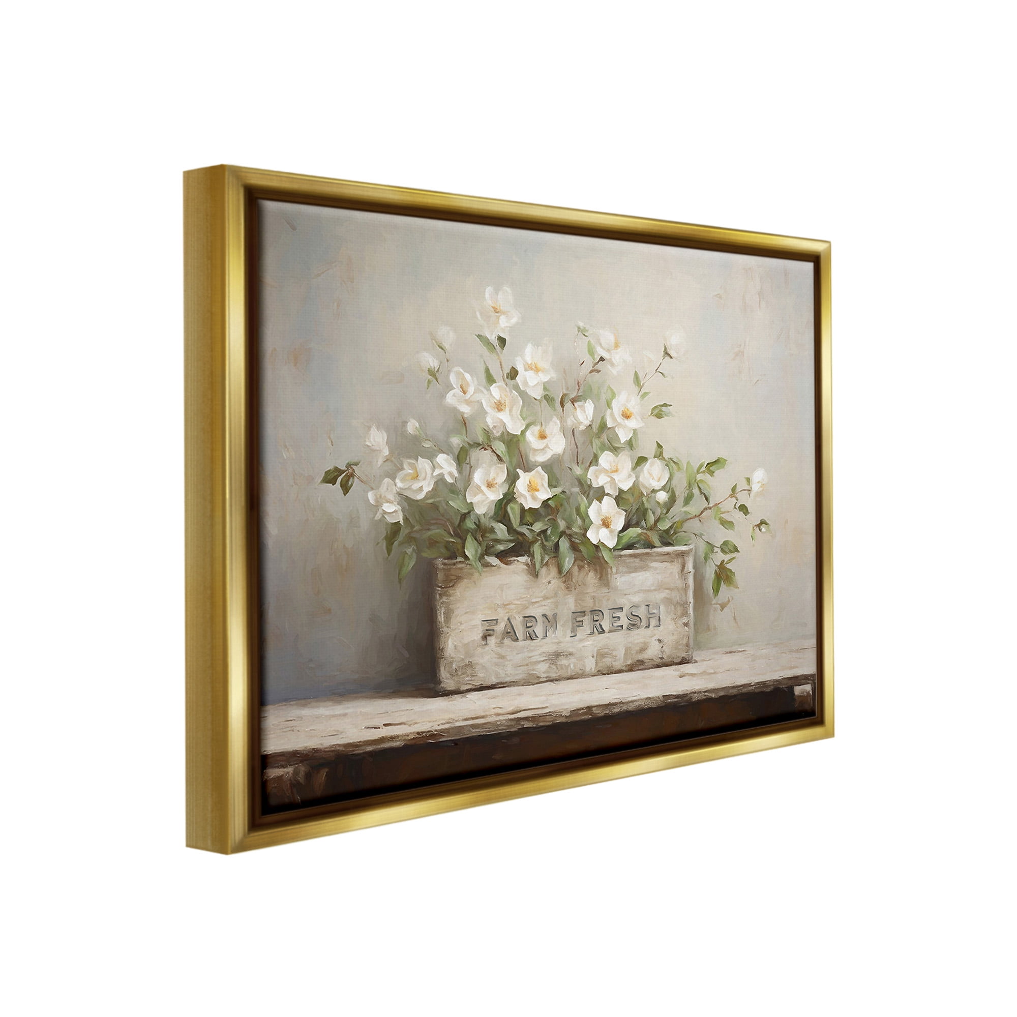 Stupell Industries Farm Fresh Flower Planter Botanical & Floral Painting Gold Floater Framed Canvas Art Print Wall Art, 31 x 25