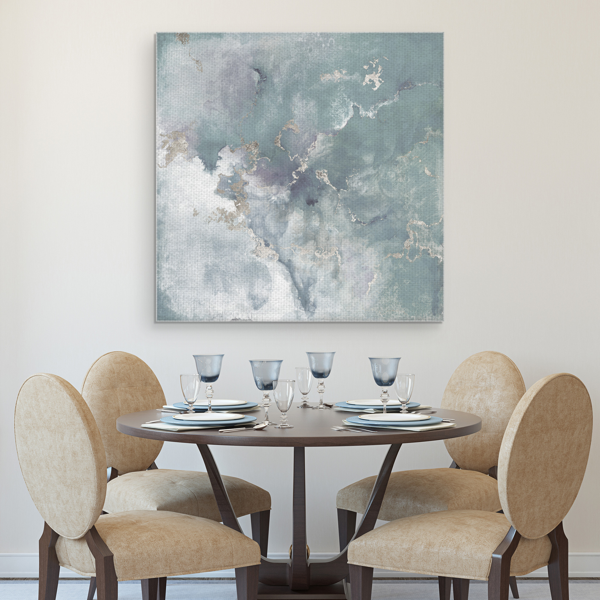 Masterpiece Art Gallery Golden Edge II Soft Blue Abstract By Janet Tava Canvas Art Print 35" x 35"