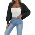 thumbnail image 2 of Women Open Front Ribbed Knit Crop Drop Shoulder Long Sleeve Solid Loose Fit Knitted Crop Cardigan Shrug Black One size, 2 of 9