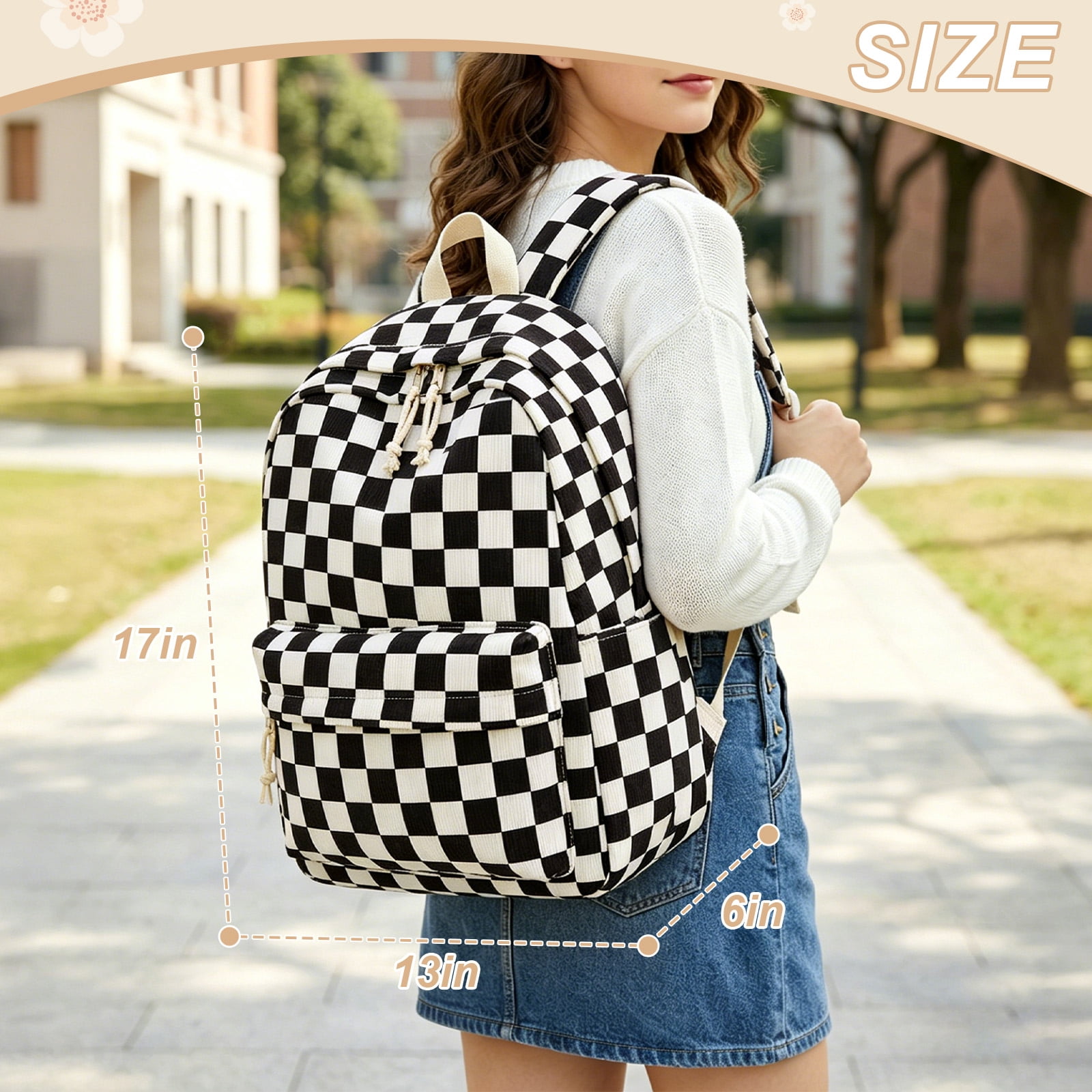 DAKIMOE School Backpack for Kids Teens Girls Cute Girlish Middle High School Bookbag Large Capacity Lightweight Daypack for College Students Black