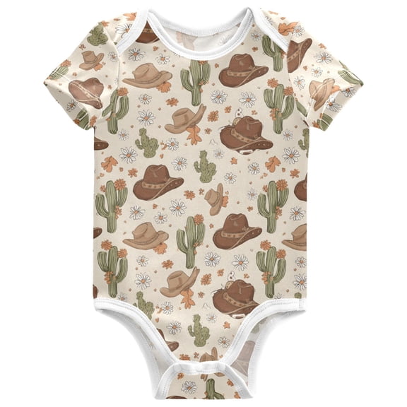 joogoo Cactus Cowboy Hat Pattern Baby Bodysuits Short Sleeve Cotton Onesies Clothes 6Months