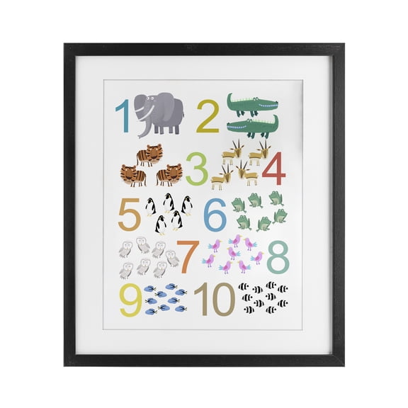 Kid's Counting Animals Black Framed Print Under Glass, design by Carla Daly