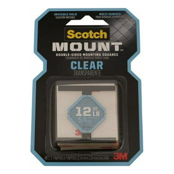 3M Clear Scotch-Mount Double-Sided Mounting Tape: 1 in. x 1 in. (Clear) / 48-Squares