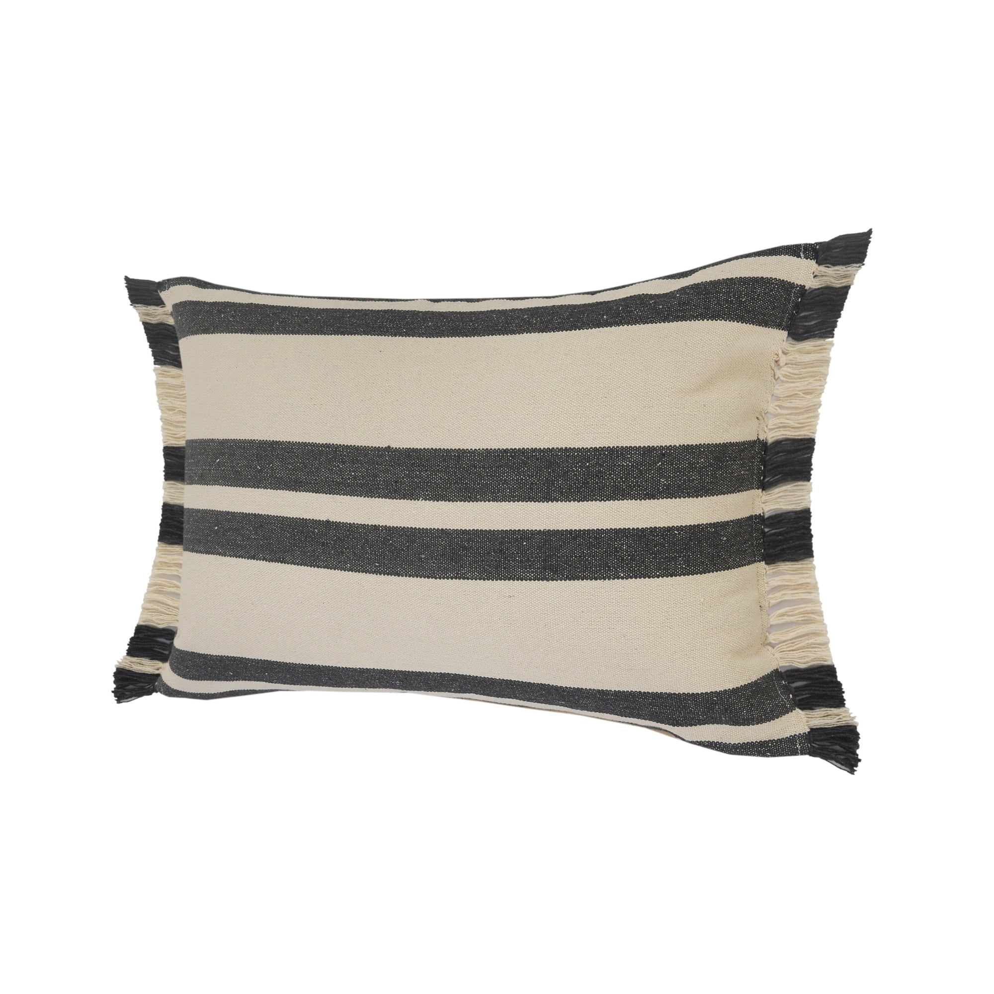 Laddha Home Designs Striped Loomed Rectangular Cotton Lumbar Pillow Cover - 24" - Gray and White