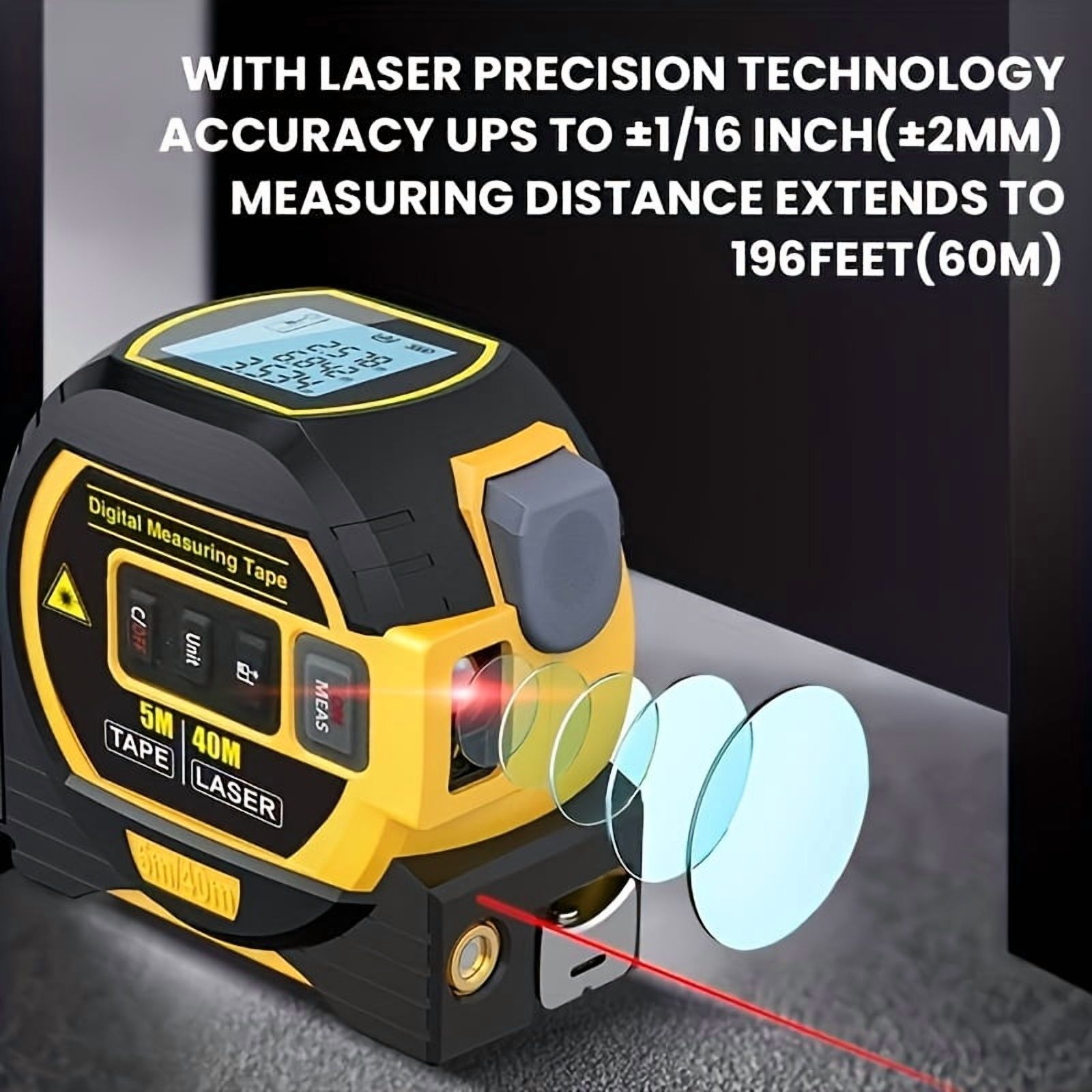 3-in-1 High-Precision Laser Tape Measure - Digital Distance Meter, Steel Tape & Level - Fast & Accurate Measurements