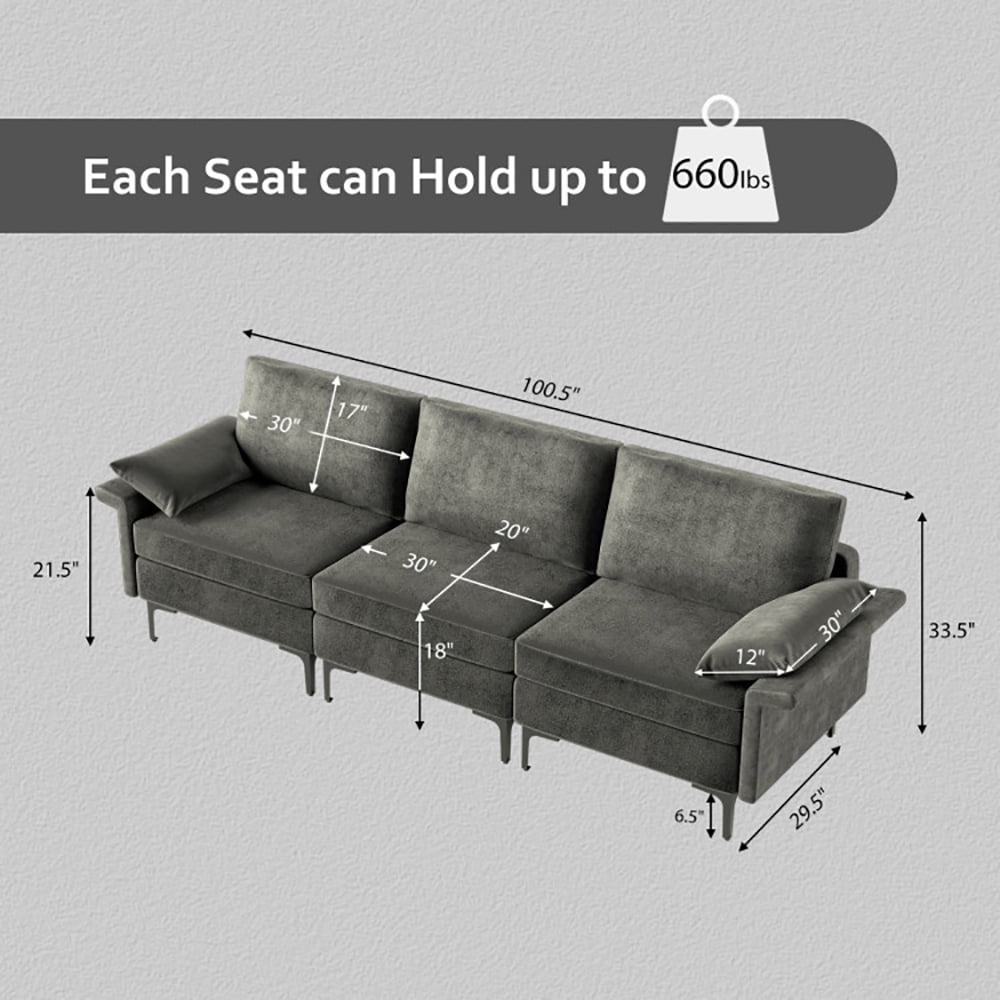 Finihen Sectional Sofa Couch, 3-Seat Sofa, Large 3-Seat Sofa Sectional with Metal Legs and 2 USB Ports for 3-4 people, for Living Room, Bedroom, Gray Finihen Sectional Sofa Couch, 3-Seat Sofa, Large 3-Seat Sofa Sectional with Metal Legs and 2 USB Ports for 3-4 people, for Living Room, Bedroom, Gray