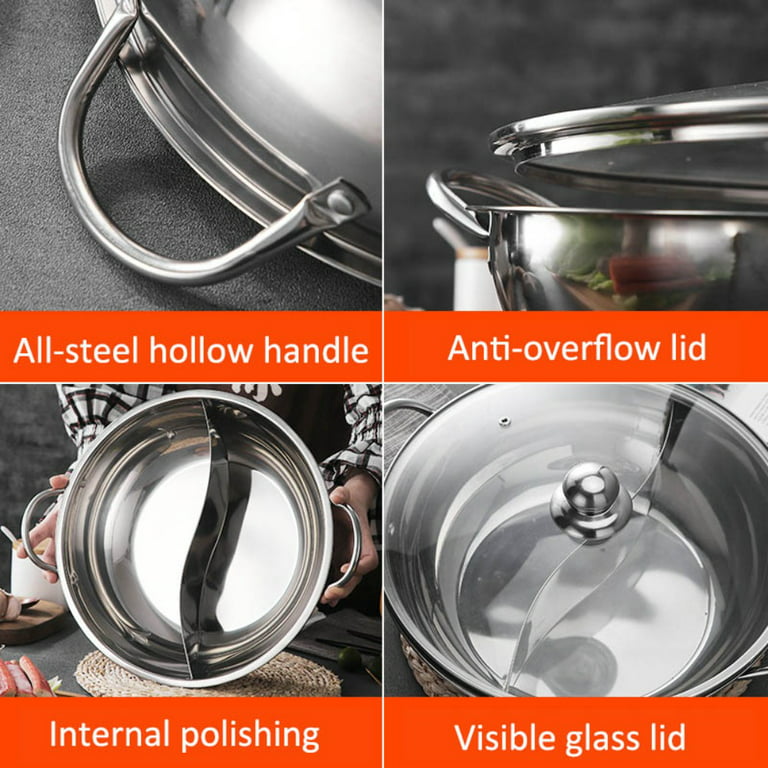 2 In 1 Stainless Steel with Cover Induction Cooker Chinese Hot Pot Kitchen  Cooking Pan Cookware Divided Hotpot 30CM DIVIDED HOT POT 