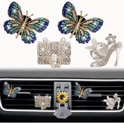 Bling Blue Butterfly Air Vent Clips, 4 Pcs High Heel Shoe and Bag Car Air Fresheners Vent Clips Diamond Car Decoration Cute Car Interior Decor Bling Car Accessories for Women